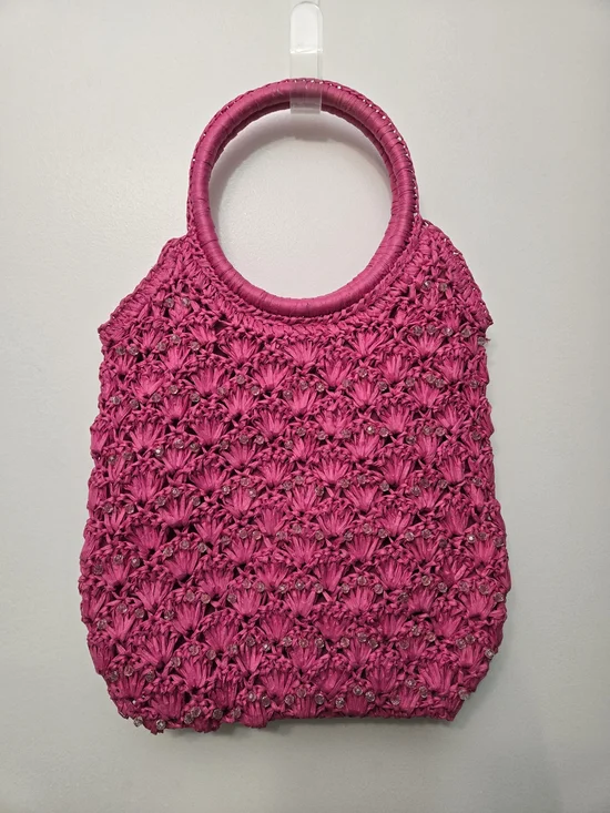 Woven Fuchsia Round-Handle Tote Raffia Bag - Picture 5 of 10